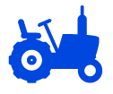 A blue tractor is shown on a green background.