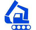 A blue construction truck is shown on the ground.