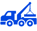 A blue truck with a crane on the back.