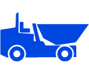 A blue dump truck is shown on the side of the road.